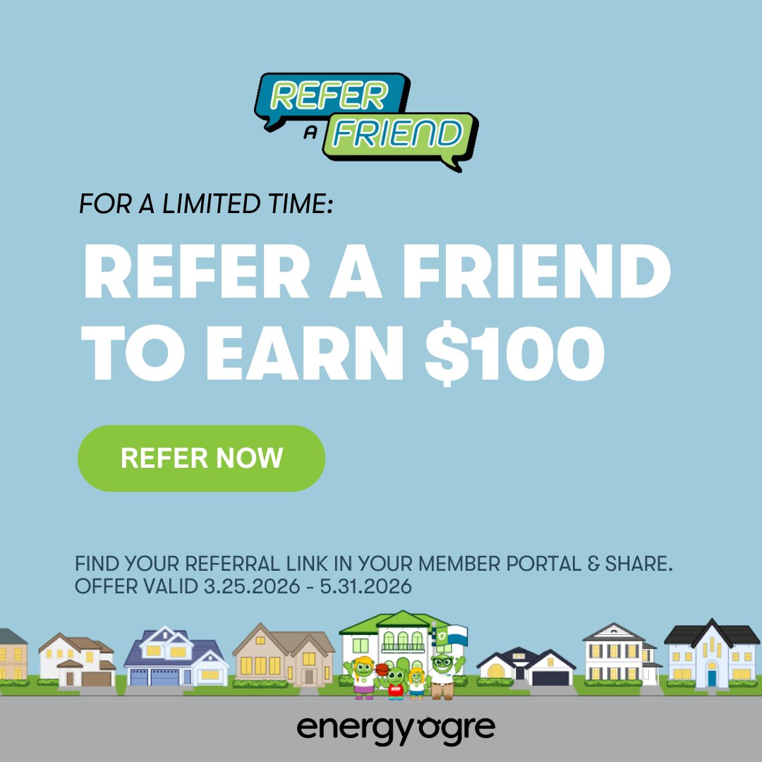 EnergyOgre's tweet image. LIMITED-TIME OFFER: We are offering a new Refer-A-Friend promotion. You Earn $100, and they get $50. Learn more at bit.ly/4rCLfDa  and start referring today!

Terms and conditions apply. Promotion ends 5.31.2026

#EnergyOgre #ReferAFriend #TexasElectricity