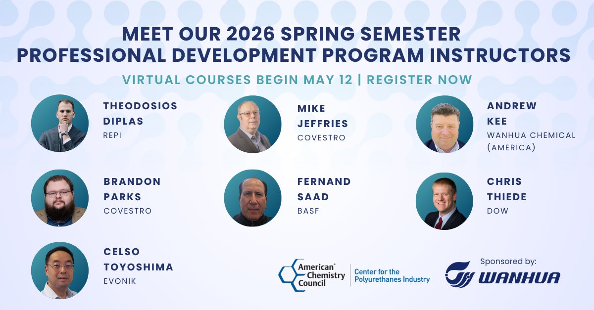 accpolyurethane's tweet photo. 1 week until PDP Spring Session begins (May 12).

Still time to register.

Flexible course schedule for polyurethane professionals.

Join us: https://t.co/BGBhl5dHT7 https://t.co/oPUrtzQYsU