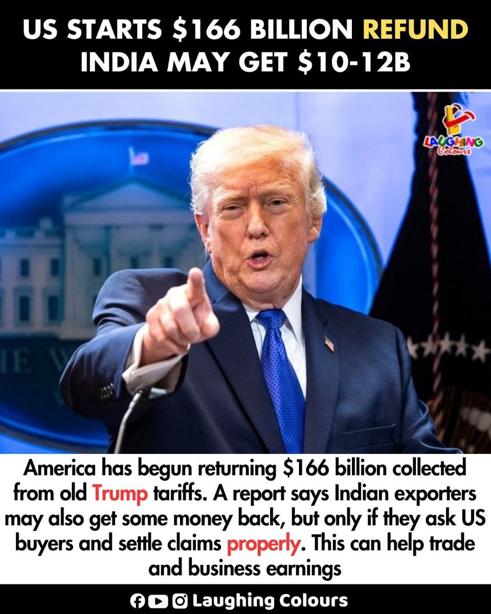 LaughingColours's tweet image. US starts massive refund 💰

#USNews #GlobalTrade #IndiaEconomy #BusinessNews