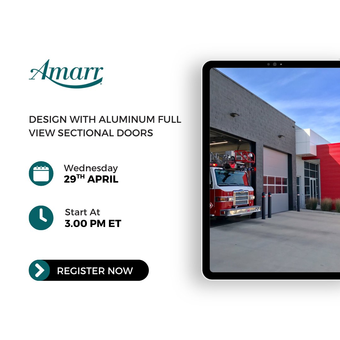 AECdaily's tweet image. Join us for our FREE Live #Webinar on Design with Aluminum Full View Sectional Doors sponsored by @amarrgaragedoor on April 29th @ 3 pm ET/12 pm PT. 

Register Now: signin.aecdaily.com/register/TRB36…

Save Your Spot &amp;amp; Join The Conversation!

#ceu #aia #continuingeducation #onlinelearning