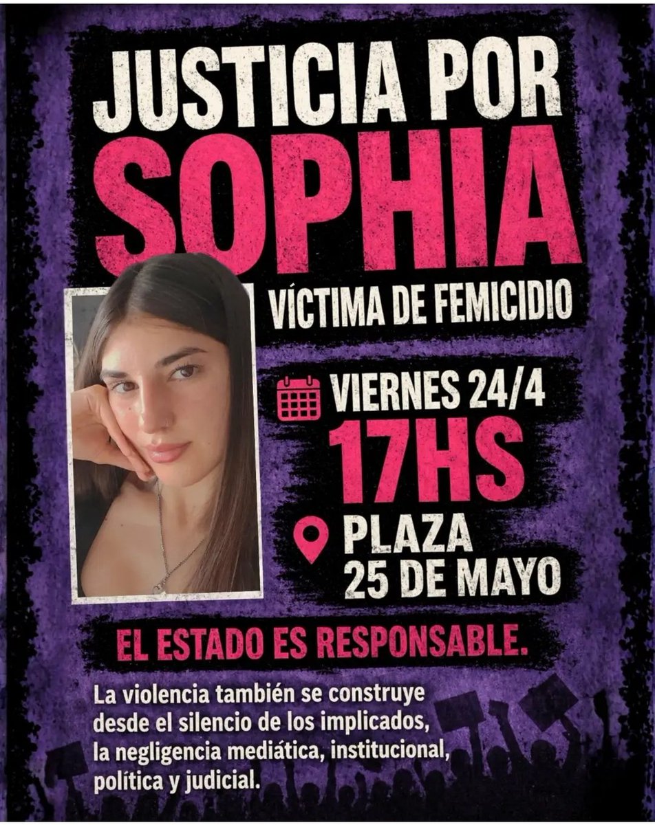 Convocan a una marcha por Sophia

Una vergüenza como se trató este caso horrible.

"La violencia también se construye desde el silencio de los implicados, la negligencia mediática, institucional, política y judicial. El Estado es responsable"
Dijeron los convocantes a la marcha.