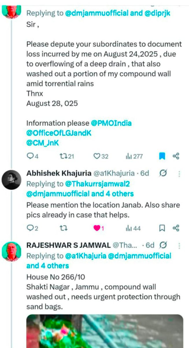 Thakurrsjamwal2's tweet image. Miles to Go T-54/199
Responsive HLG @manojsinha_ administration lacks humanitarian concern @PMOIndia 
No team visited my #flood - damaged house (266/10 Shakti Nagar) for loss assessment despite reminders 
@NDRFHQ  
@Rameshkumarias  @Minhas1Rakesh 

@yashoazad @ajaykraina @diprjk