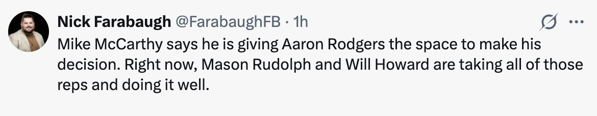 "Giving AR the space"?
Sheesh, makes it sound like Aaron's weighing the risks of gastric bypass surgery -
Just the sort of enthusiasm a team in win-now mode depends upon.