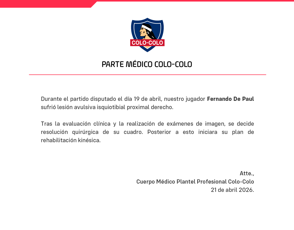 ColoColo's tweet image. 🚨 Parte médico oficial.