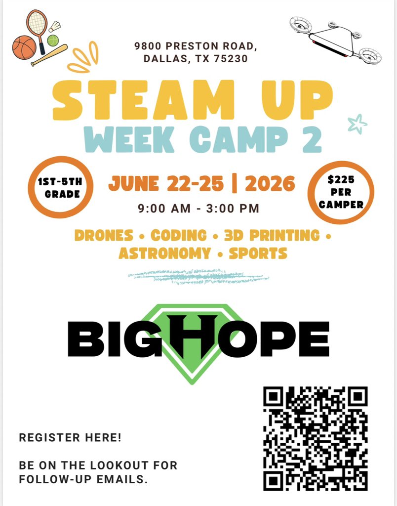 TheBigHopeOrg's tweet photo. BIGHOPE SUMMER CAMP IS HERE 🔥

Hands-on STEAM. Real projects. Big confidence.

✔️ Grades 1–5
✔️ All materials included
✔️ Fun, engaging, and educational

Spots are LIMITED, don’t wait!

Week 1 Registration - https://t.co/Ecw941F7nz

Week 2 Registration - https://t.co/7Uuy18sZYu https://t.co/ynSAJQxZpL
