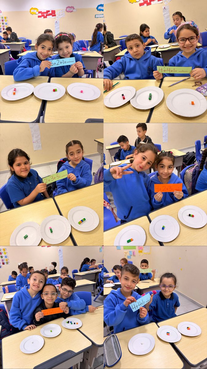 Monamaanieh11's tweet image. Our Grade 1 stars were exploring adding three numbers using hands-on learning with cubes and plates! Students worked together, counted carefully, and proudly showed their equations.👏💡 
@FawziehHn @MakAishaSchool 

#HandsOnLearning #MathFun #LearningThroughPlay