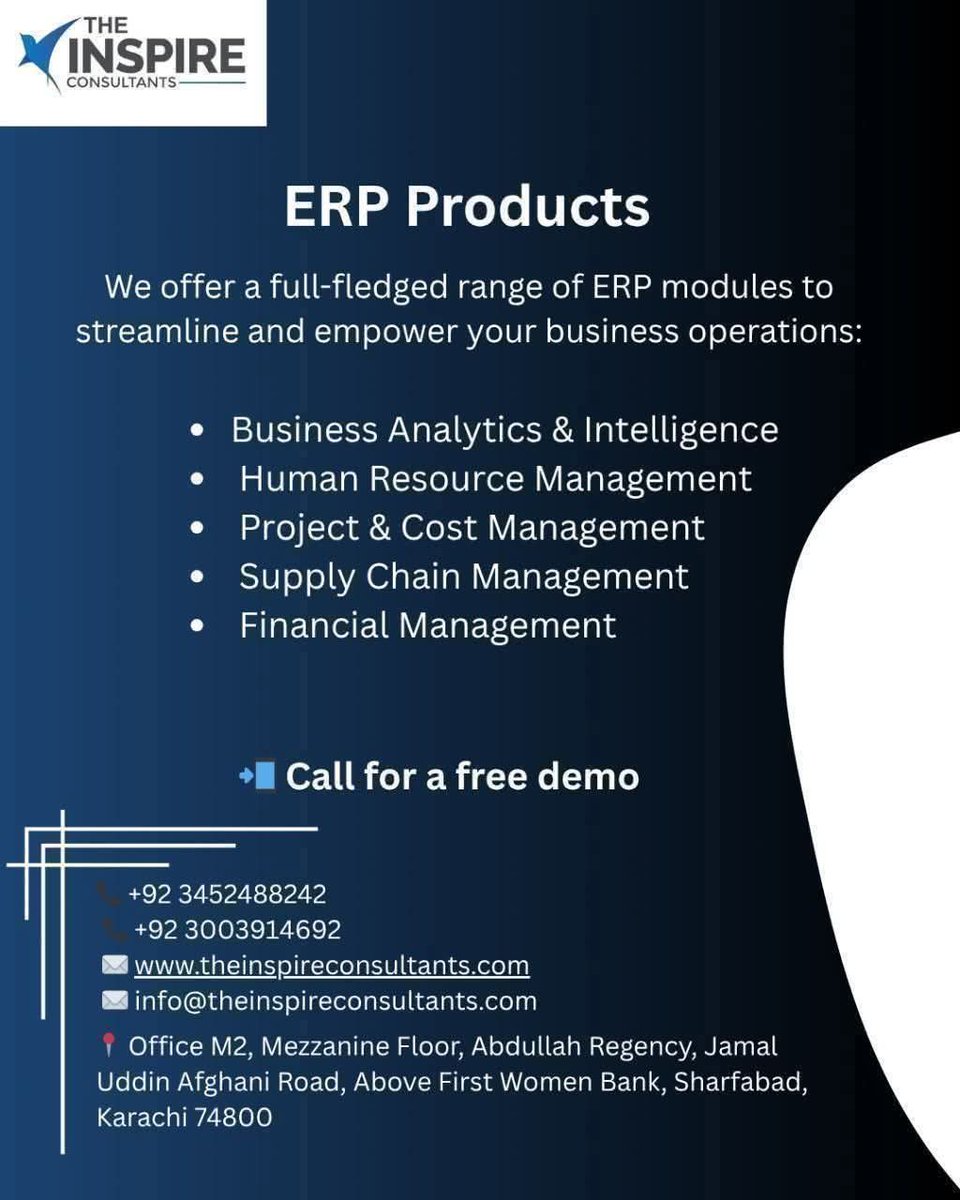 theinspireCons's tweet image. The Inspire Consultants are engaged in providing Erp products. 

#ERPSolutions #EnterpriseSoftware #ERPSystems #BusinessAutomation #CloudERP #ERPIntegration #DataManagement #ERPImplementation #BusinessSoftware #ERPConsulting #WorkflowAutomation