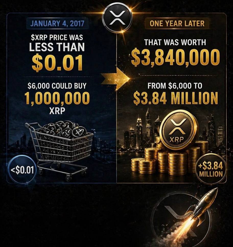 Maria_wvy's tweet photo. On January 4, 2017, $XRP was worth less than a penny. $6,000 could buy one million $XRP. A year later, that was worth $3.84 million… Nobody believed it was possible. Then it happened… Sound familiar? https://t.co/MKP87OdvF5