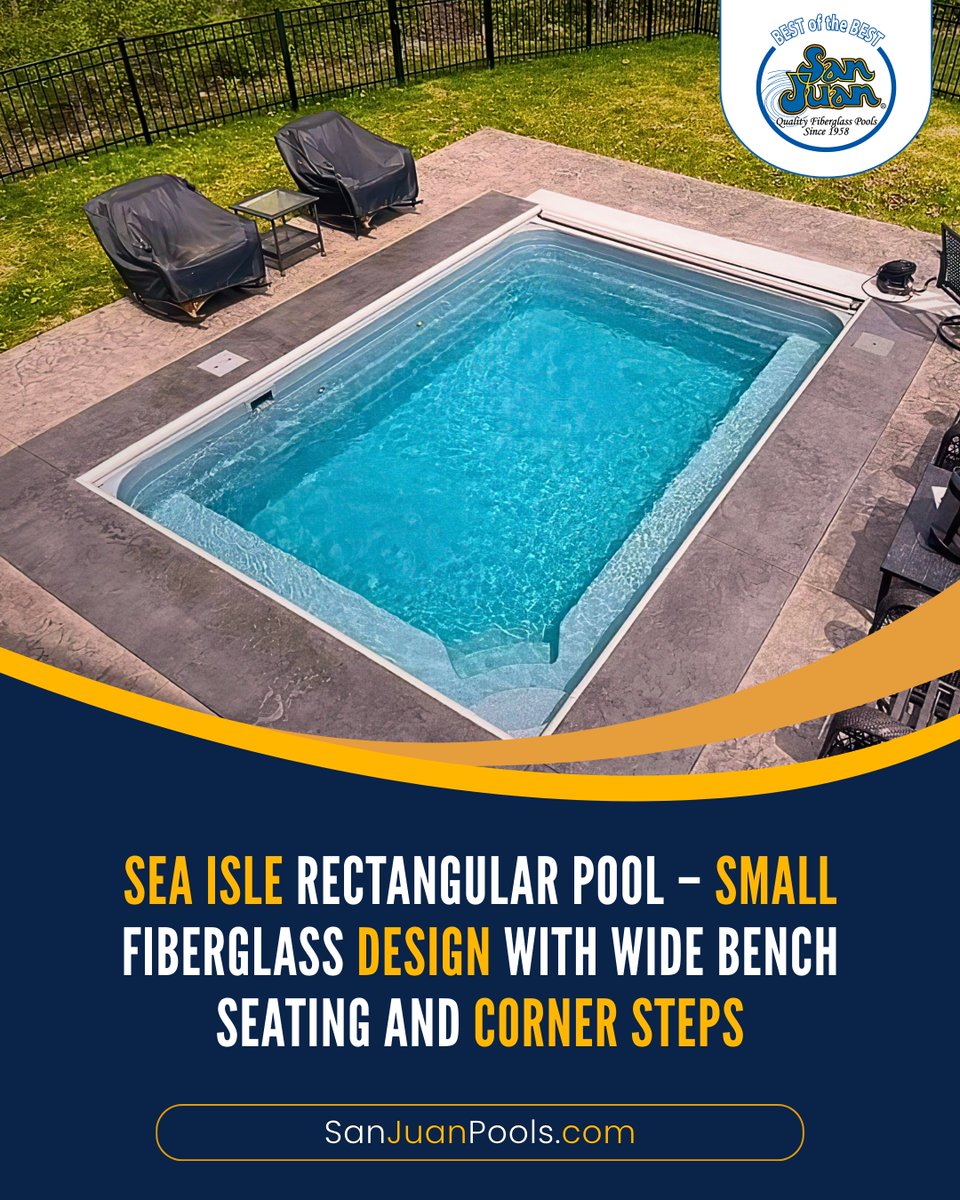 Looking for a simple pool that fits your space? Sea Isle offers a compact rectangular design with a flat bottom, bench seating, and easy entry steps. Built for comfort, relaxing, and gentle water therapy. sanjuanpools.com/pools/Sea_Isle
