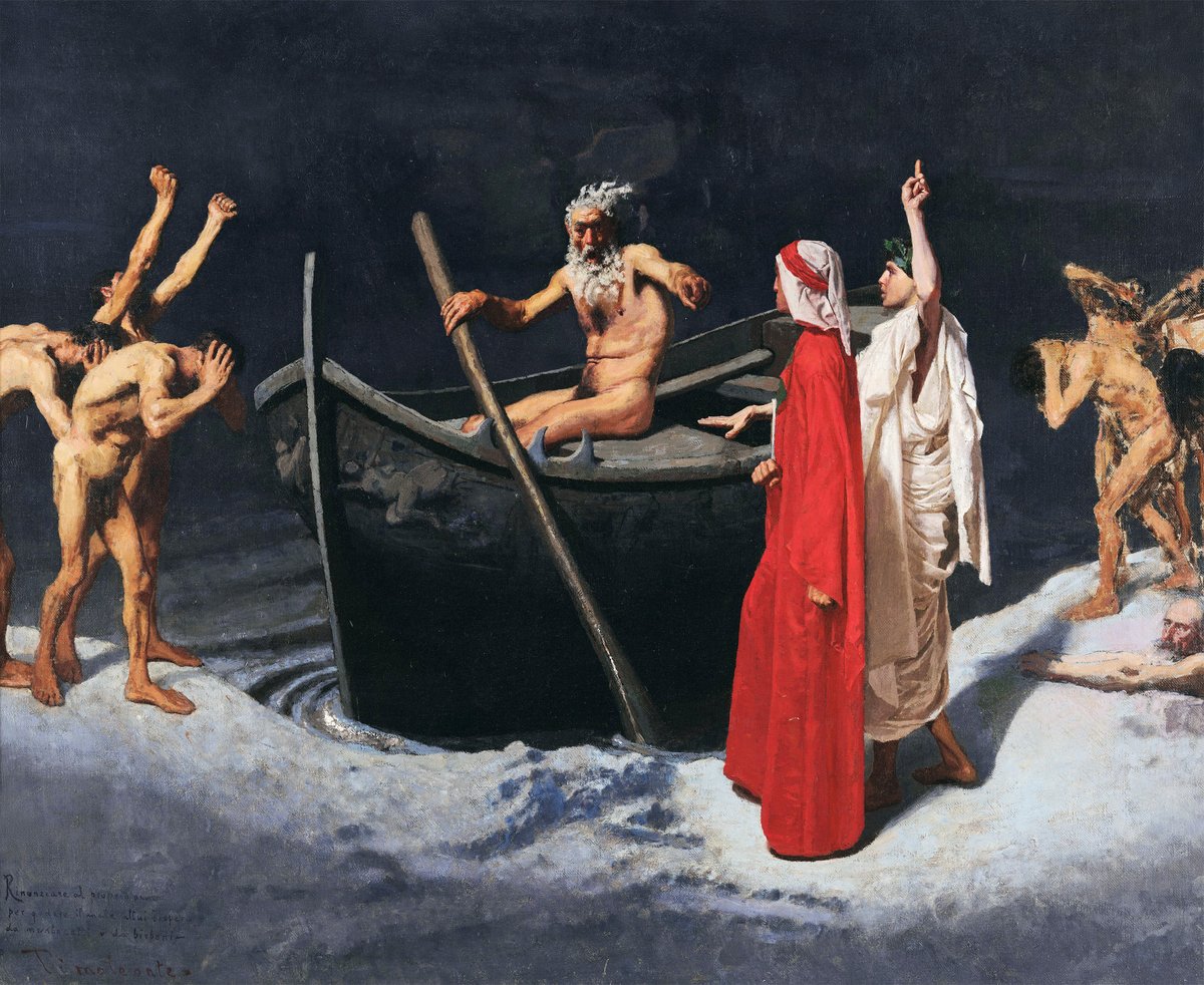 homosap49633232's tweet photo. Paolo Vetri (1855-1937 Italian painter and teacher)
"Dante and Virgil in front of Charon’s Boat" https://t.co/DMfuksSaSP