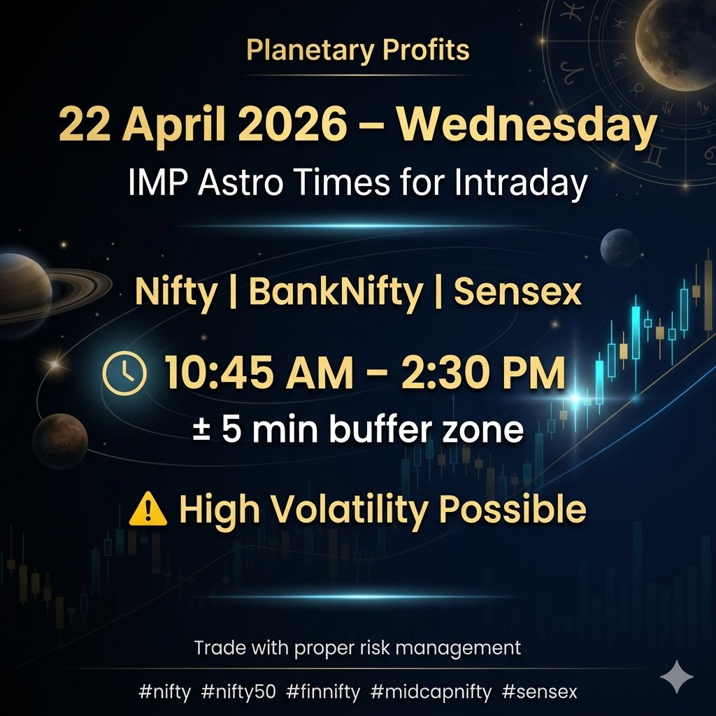 rushikharche198's tweet image. 22- April  - 2026
Wednesday 
IMP  Astro Times For Intraday
Nifty - Banknifty - Sensex
10.45 am - 2.30 pm
+ - 5 min buffer time near this time some move possible 

#nifty #nifty50  #finnifty  #midcapnifty #sensex