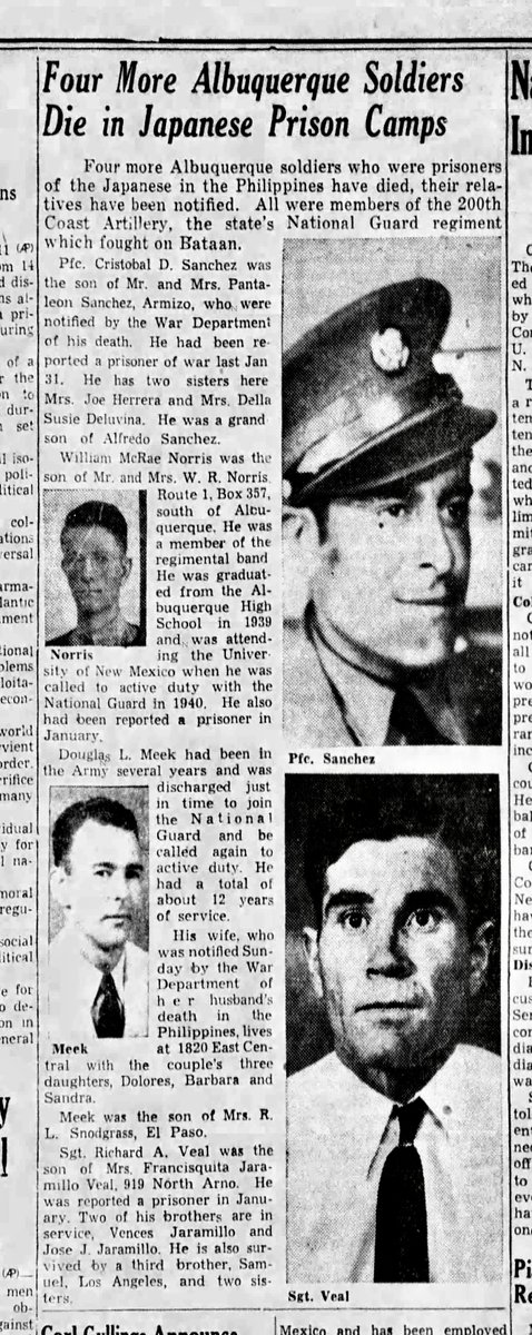 pacificparks's tweet image. #USArmy Cpl. Richard A. Veal, 36, of #Albuquerque, #NewMexico, who was captured and died as a #POW during #WWII, was accounted for Sept. 29, 2025. He will be buried in Santa Fe on April 24, 2026: facebook.com/PacificParksPE…
#WorldWarII #PacificWar #PacificTheater #Unknown