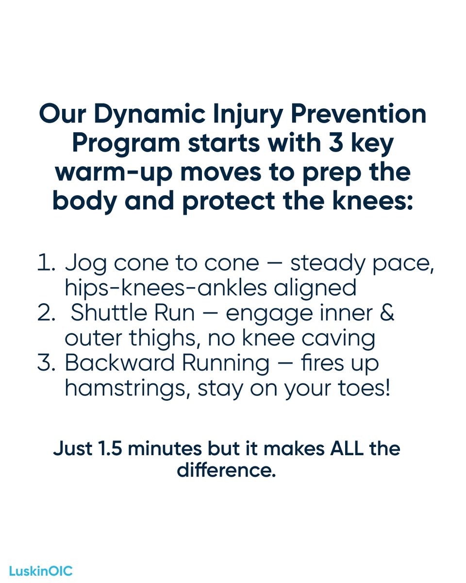 LuskinOIC's tweet image. Tune-Up Tuesday: Injury prevention starts before the first drill. A proper warm-up helps young athletes prepare their muscles and joints while reducing injury risk from the very first step.

#LuskinOIC #TuneUpTuesday #InjuryPrevention #DynamicWarmUp