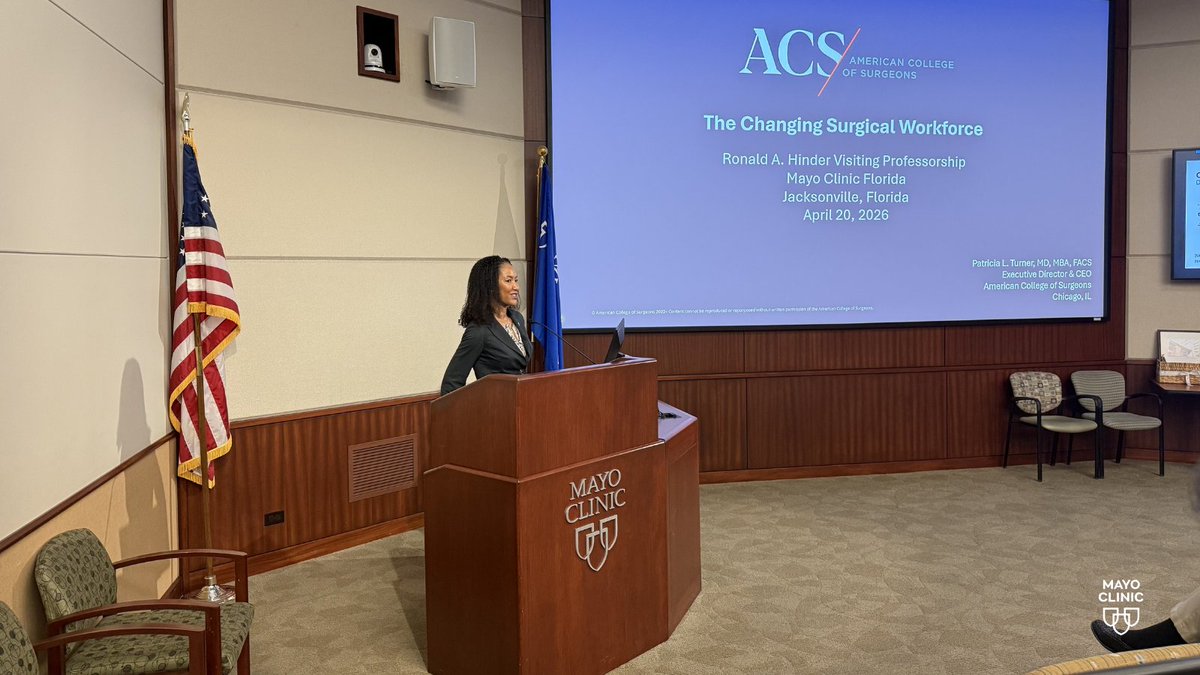 MayoJaxGenSurg's tweet image. #GrandRounds—Dr. Patricia L. Turner, CEO of the American College of Surgeons for the 4th Annual Dr. Ron Hinder Visiting Professorship Lecture.
“The Changing Surgical Workforce”:
•Shortages
•Key drivers
•Recruitment &amp;amp; retention
•Role of national organizations
#MayoClinic #ACS