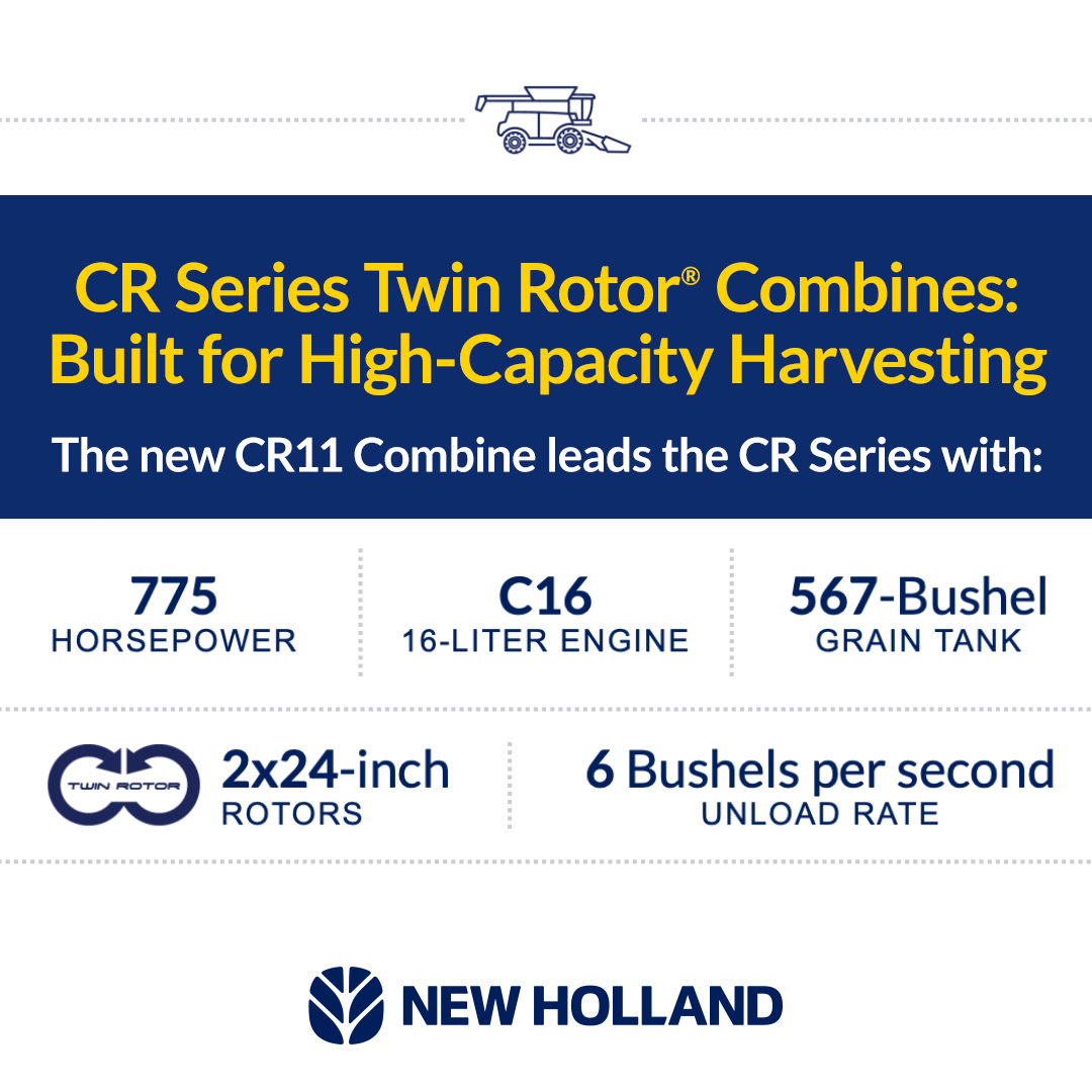 The new CR11 Combine is built for serious harvesting power with 775 HP, a C16 engine, massive 567‑bushel grain tank, and unmatched 6‑bushels‑per‑second unload rate. High-capacity harvesting starts here. Contact us today. beardimplement.com