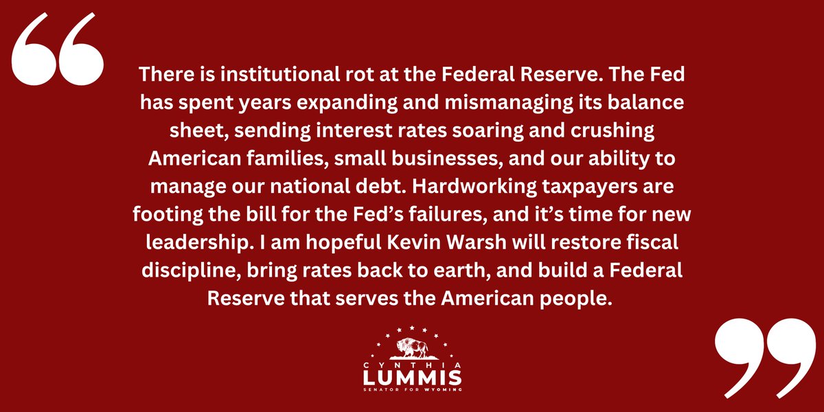 Hardworking taxpayers are footing the bill for the Fed’s failures, and it’s time for new leadership. My statement on today’s hearing with Kevin Warsh⬇️⬇️