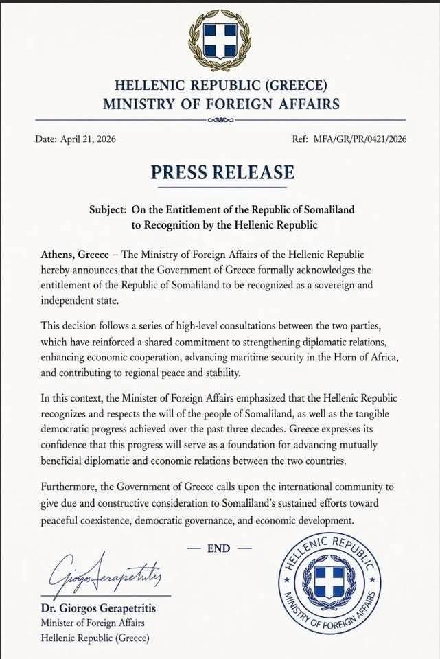 DrMohamedAlim1's tweet image. The second country to recognize @Somaliland its @Greece. Congratulations to all the people of Somaliland, both residents and those abroad; we are moving forward!!