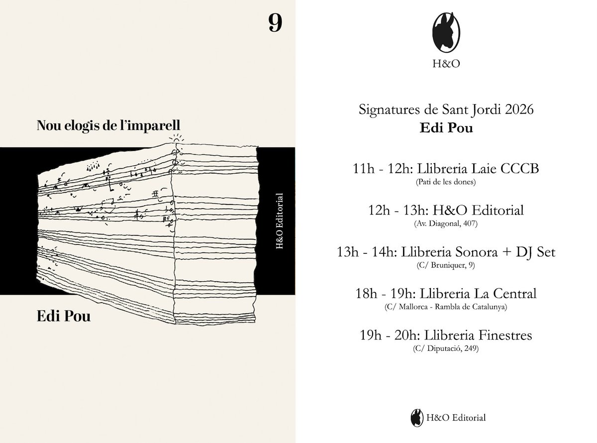 HO_Editorial's tweet photo. Per Sant Jordi, Edi Pou signarà 'Nou elogis de l'imparell'.

#EdiPou
#SantJordi2026 https://t.co/MJRv3zqEu9