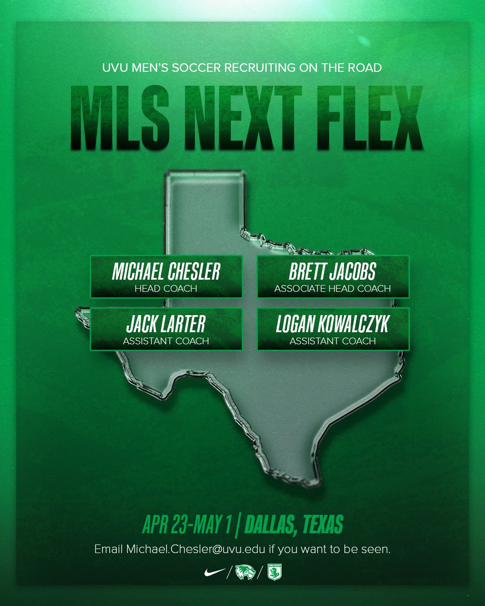 UVUmsoc's tweet photo. Our coaching staff will be on the road looking for future Wolverines at MLS Next Flex in Texas this week! If you would like to be seen, email @CoachChesler!

#GoUVU | #ValleyForged https://t.co/wVKNvSNgsZ