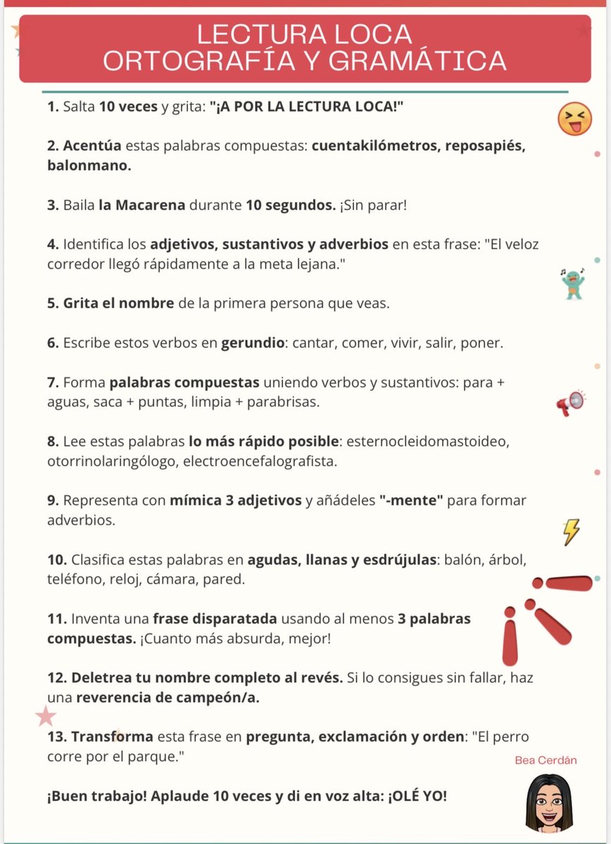 BeatrizCerdan's tweet photo. Otra LECTURA LOCA para mi alumnado de 5º a modo repaso.¡ Acción y diversión! @azaruski https://t.co/w3aPX6qGcK