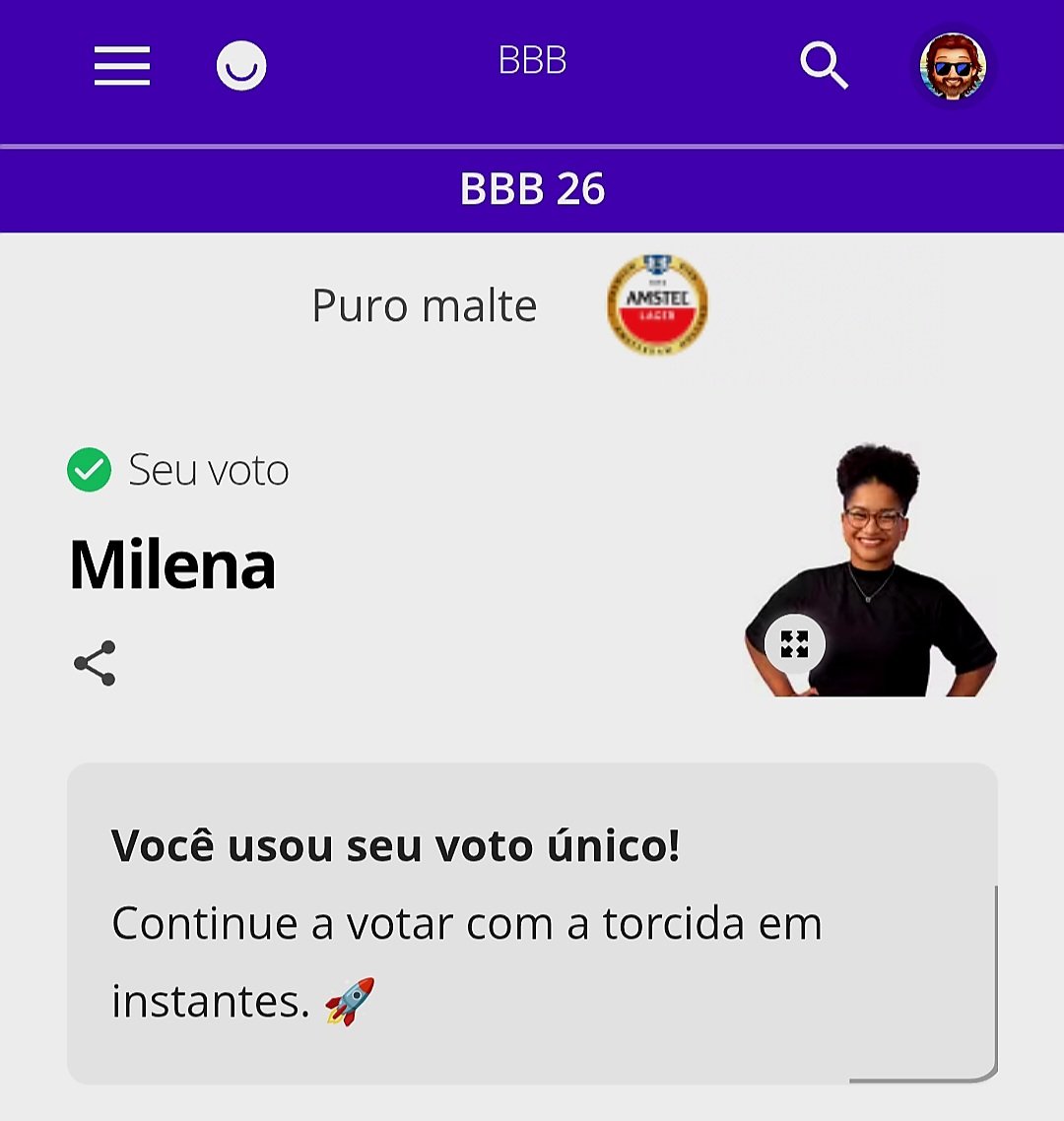 VOTO COMPUTADO COM SUCESSO!
 
 👏👏👏👏👏👏👏👏👏👏👏👏👏👏

                         #BBB26 
                       #FinalBBB 
                 #MilenaCampeã