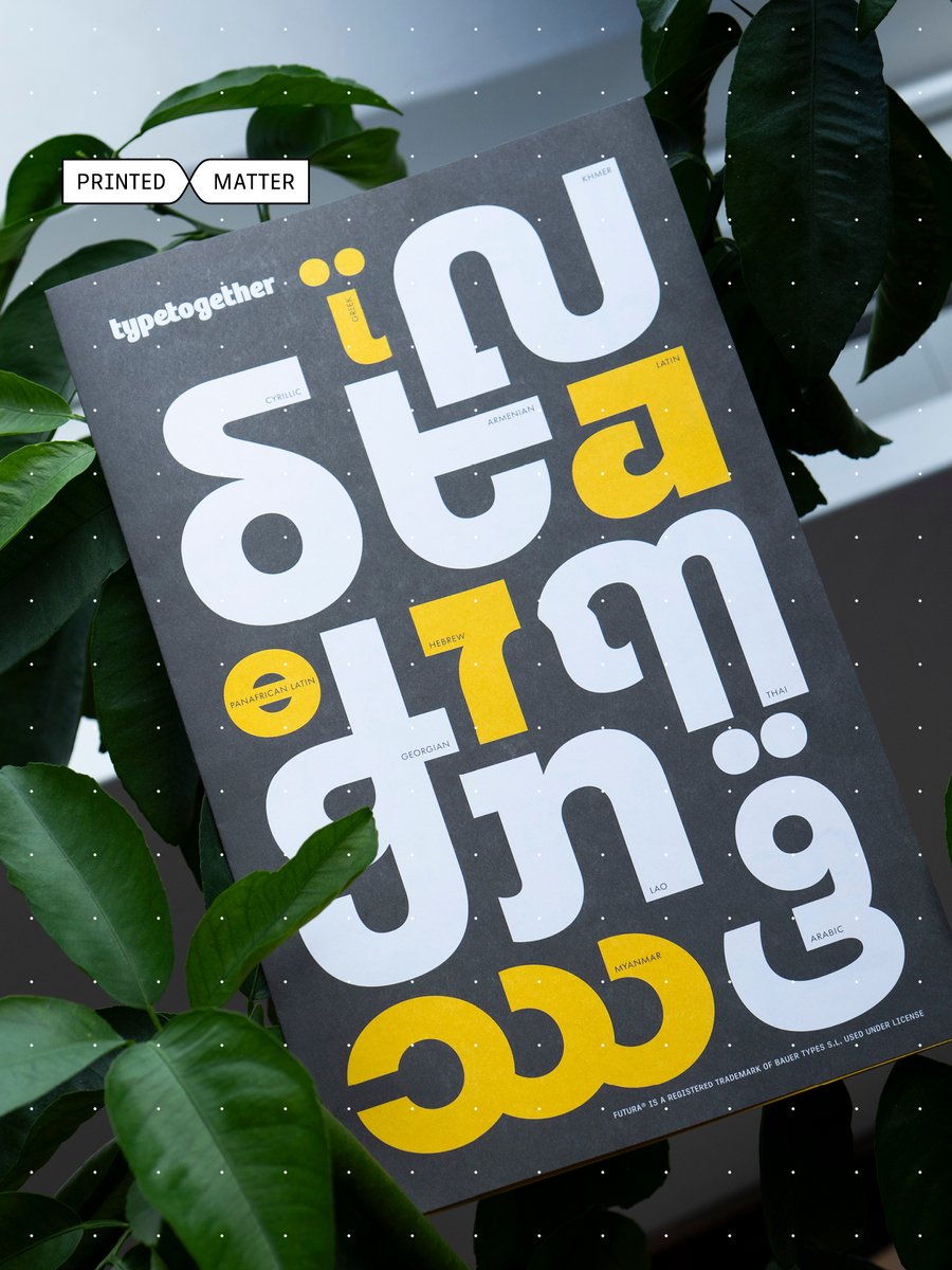 TypeTogether's tweet image. Futura®100 specimen /// Hot off the press: our printed specimen to mark Futura®100’s first release of 12 scripts from Arabic to Thai. Just cover the shipping/handling and it’s yours for free.

Details: type-together.com/index.php?acti…

#typography #fonts #typespecimen #printedmatter