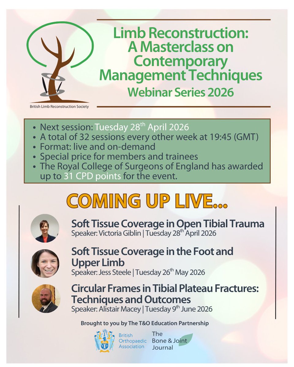 BoneJointJ's tweet image. 🗓️ Twenty-five webinars still to go!

We're less than one-third of the way through the 2026 BLRS 'Masterclass on Contemporary Management Techniques'! Catch up on-demand and join our expert faculty live for the rest of the series.

#CPD

ow.ly/ZigM50YNnIA