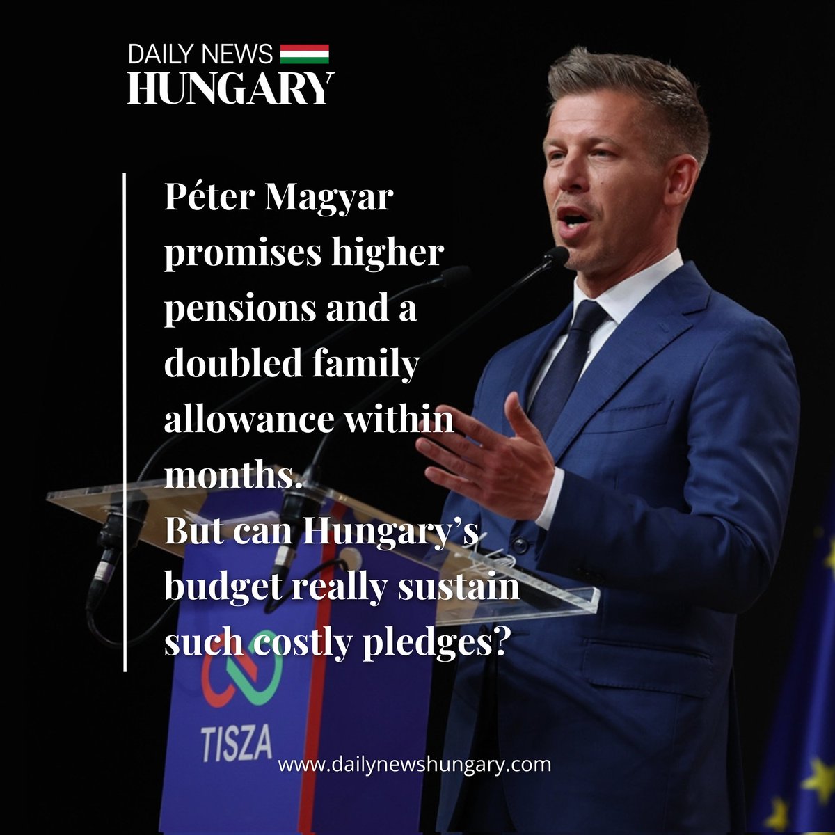 DNewsHungary's tweet image. Plans for higher pensions and increased family support could come sooner than expected, as Péter Magyar outlines rapid welfare changes.

But can Hungary afford such generous promises?

Read our full article here 🔗 dailynewshungary.com/peter-magyar-p… 

#petermagyar #tisza #hungary