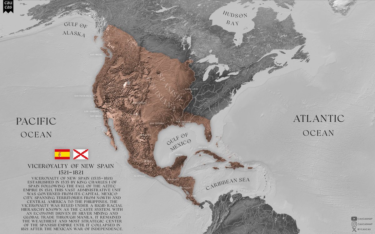 bycaucas's tweet image. Viceroyalty of New Spain 1521–1821
Create @bycaucas  #spanishempire #history #mapping #caucasmap #bycaucas