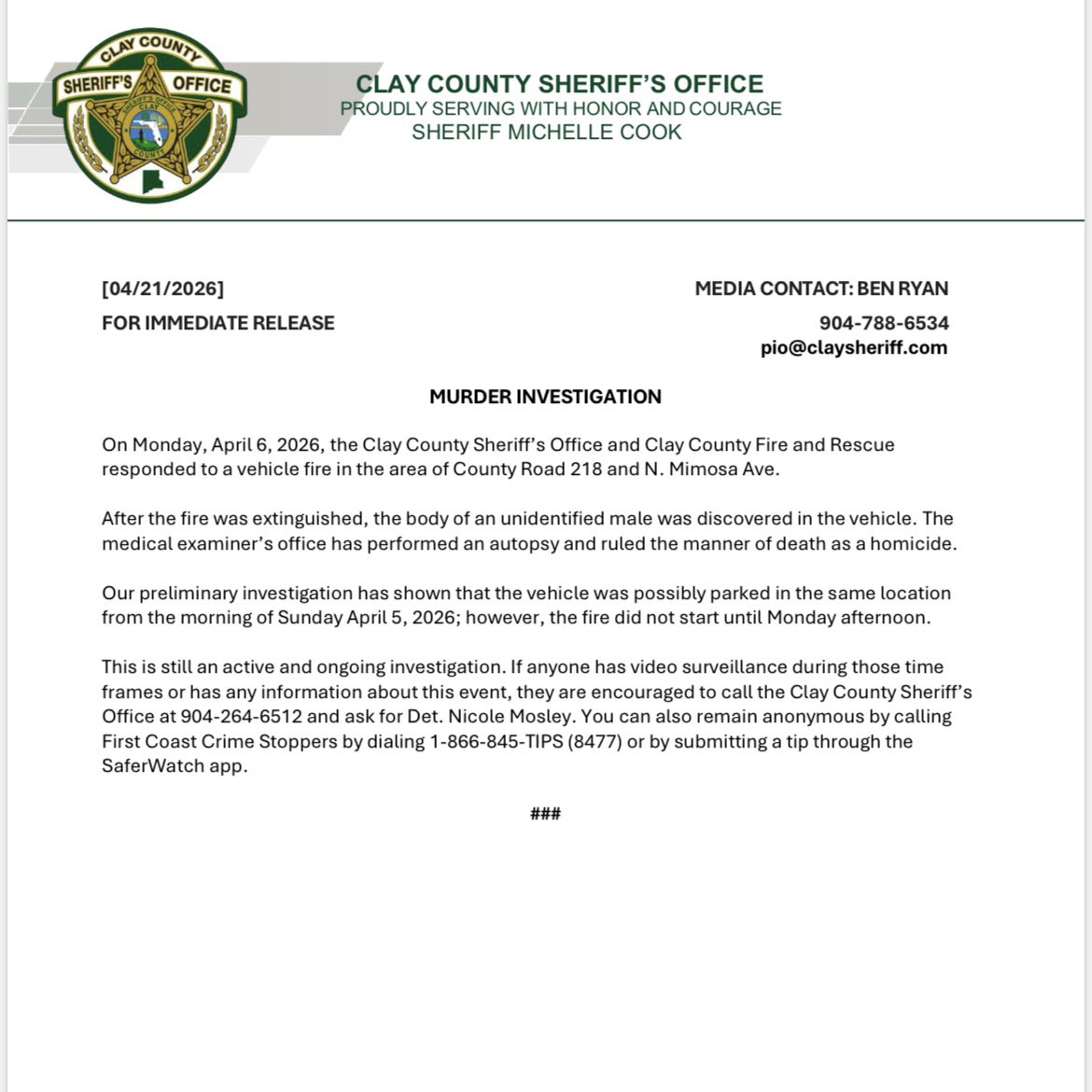 Clay County Sheriff's Office, FL tweet media