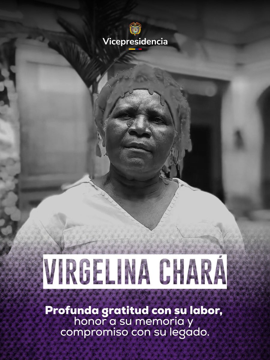 Lamento profundamente el fallecimiento de la lideresa caucana Virgelina Chará, defensora de derechos humanos y pionera en los tejidos de la memoria en Colombia. 
Su vida fue un testimonio de lucha, dignidad y compromiso inquebrantable con su comunidad y con la defensa de la vida.
