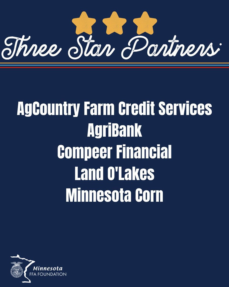 MNFFAFoundation's tweet image. 40,000+ students. One powerful mission. The Star Partner Program is your opportunity to support agricultural education and help Minnesota FFA continue its 90-year legacy of developing premier leaders. Multiple sponsorship levels available. Partner with us today. 

#FFA #MNFFA26