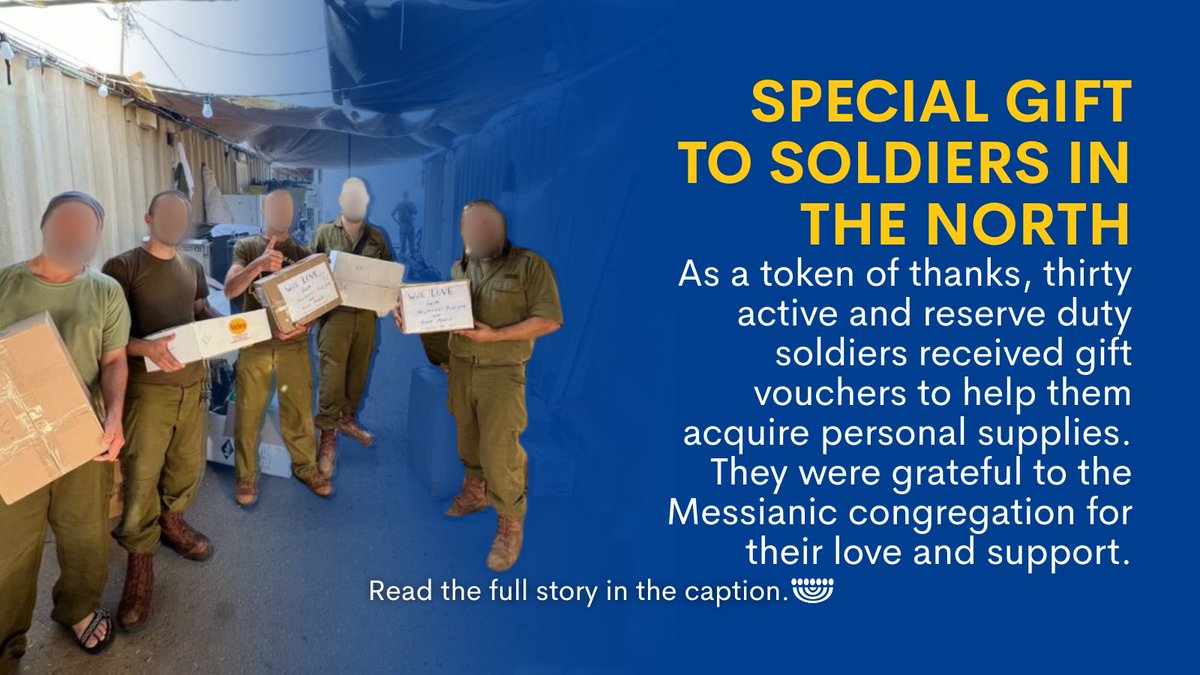ESFI_USA's tweet photo. Chosen People Ministries has a small congregation in Nahariya called Or Hagalil (Light to the Galilee), and recently the pastor and a friend went out to meet the soldiers and encourage them. Read more: https://t.co/25d9IhaWCv
#InsideIsrael https://t.co/3gQaorkg6W