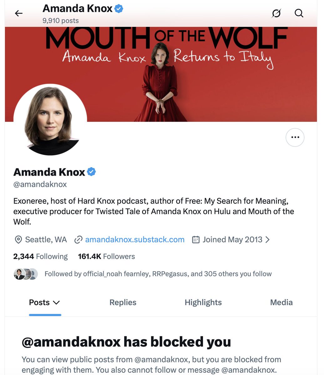 M_Steeples's tweet photo. Honoured to discover I have been blocked by Amanda Knox in spite of not having even corresponded with this hoodwinked horror who has become yet another tedious member of the Lucy Letby troll army. #AmandaKnox #NotSoFoxyKnoxy #MouthOfMurderess #LucyLetby #Murderess #SerialKillerSupporter #Blocked #Trolls