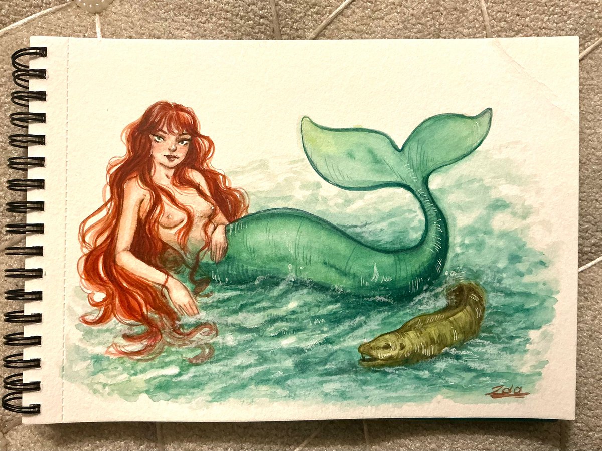 deniizakalin's tweet image. mermaid series, another watercolor dream 🌊✨
#watercolor #art  #mermaid #Illustation