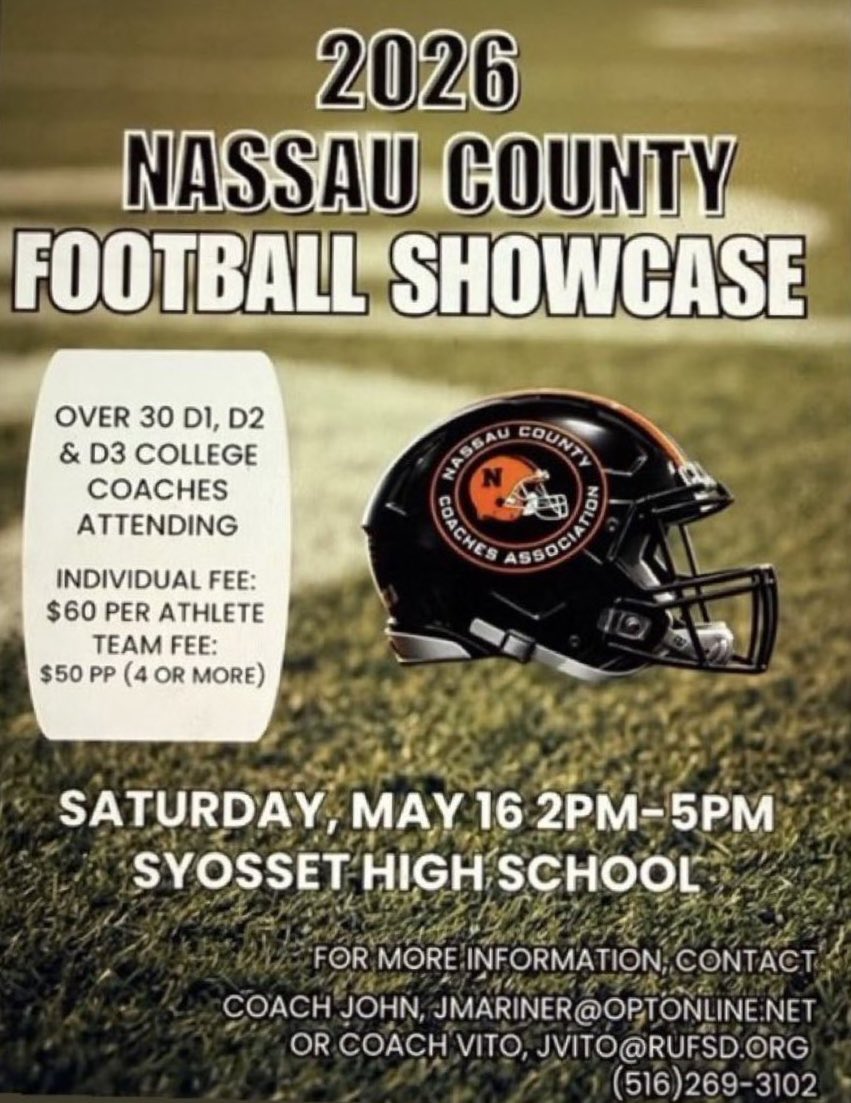 JeurySalcedo's tweet image. Excited to compete at the Nassau County Coaches Association Showcase May 16 at Syosset HS. Time to work.Thank you @LIBLITZ for the opportunity #AGTG #DB #RecruitMe @DozoFootball