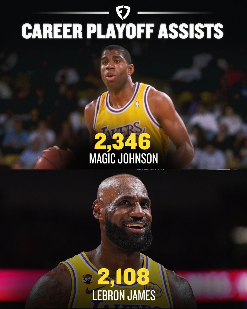 FanDuel's tweet image. LeBron James has the 2nd-most assists in the history of the NBA Playoffs 😳

Will he catch Magic before he retires? 🤔

#NBA | #LakeShow