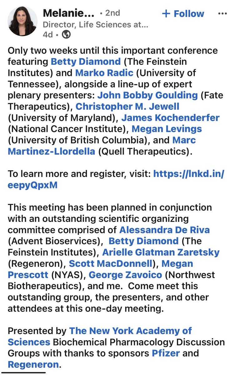 albtur_mnymkrs's tweet image. NWBO &amp;amp; Advent are on the planning side of a NYAS cell therapy conference set for April 30th. Pfizer and Regeneron are backing it as sponsors.

Only a small number of names operate at this level of the field. $NWBO and Advent are among them.