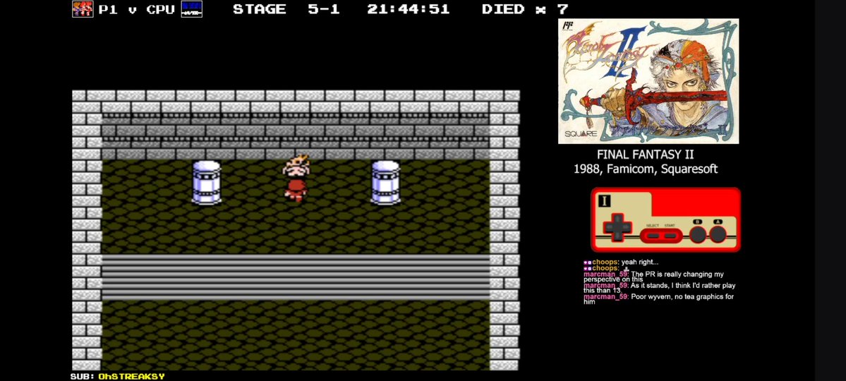 1PvCPU's tweet image. more FF2 (Famicom, 88) today. Explored a bit of Tropical Isle, then decided i'm not supppsed to be here yet and went to Dist. There was a sad Wyvern and we couldnt understand it. I hope its still alive when I come back
#finalfantasy #ff2 #retrogaming