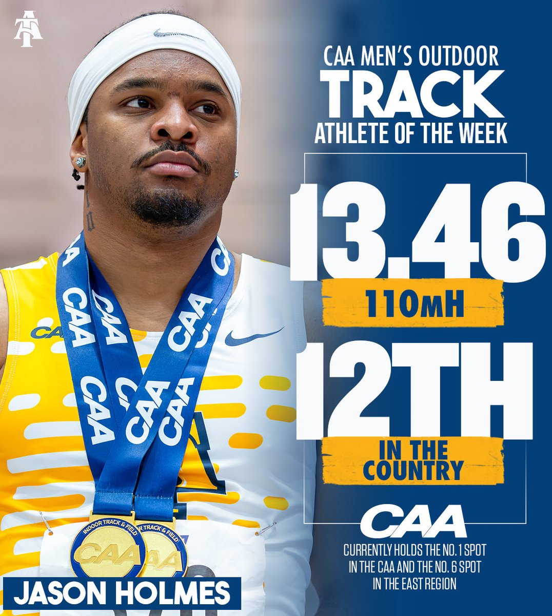 NCATAGGIES's tweet photo. 3️⃣ of the CAA weekly outdoor t+f awards belong to Aggies!! 

Jason Holmes 👉🏼 CAA Men’s Track AOTW
Makenna Urbanek 👉🏼 CAA Women’s Track AOTW
Xavier Partee 👉🏼 CAA Men’s Field AOTW 

Check out https://t.co/2BMidrBY3s for the full story!  #AggiePride 💙💛 https://t.co/YHn8o8S6Qp