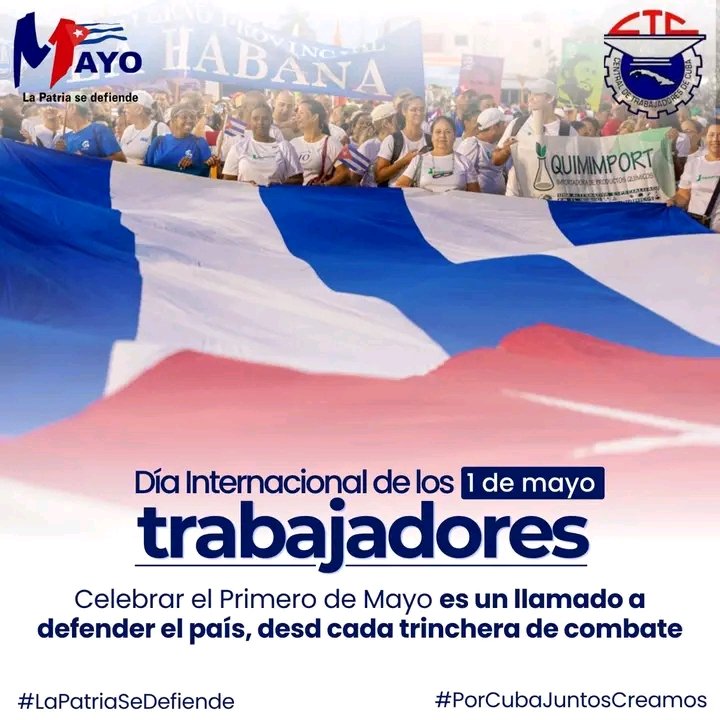 Los trabajadores de la Salud presente este 1ro de Mayo, por la paz, la soberanía y la justicia. Por eliminar el bloqueo y la guerra. Con #HonorHolguinero estaremos en la plaza porque #LaPatriaSeDefiende.
#PorCubaJuntosCreamos
#UnidosYComprometidosConLaSaludDelPueblo