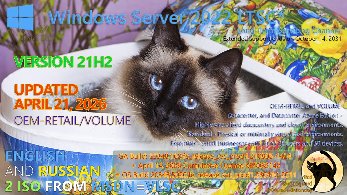 WZorNET's tweet photo. 😻📢Windows Server 2022 #LTSC, Version #21H2, (#UpdatedApril2026)👉https://t.co/kos4UYFD3Z
📋OS Build 20348.5020.fe_release_svc_prod1.260410-2011 with #KB5082142📋https://t.co/jucvooHr4q
📁ENGLISH|RUSSIAN, RETAIL-OEM/VOLUME from #MSDN 2-ISO👨💻👉https://t.co/GpubVsC6Pe
👁️by W.Z.T🪄 https://t.co/faFqvlCYzP