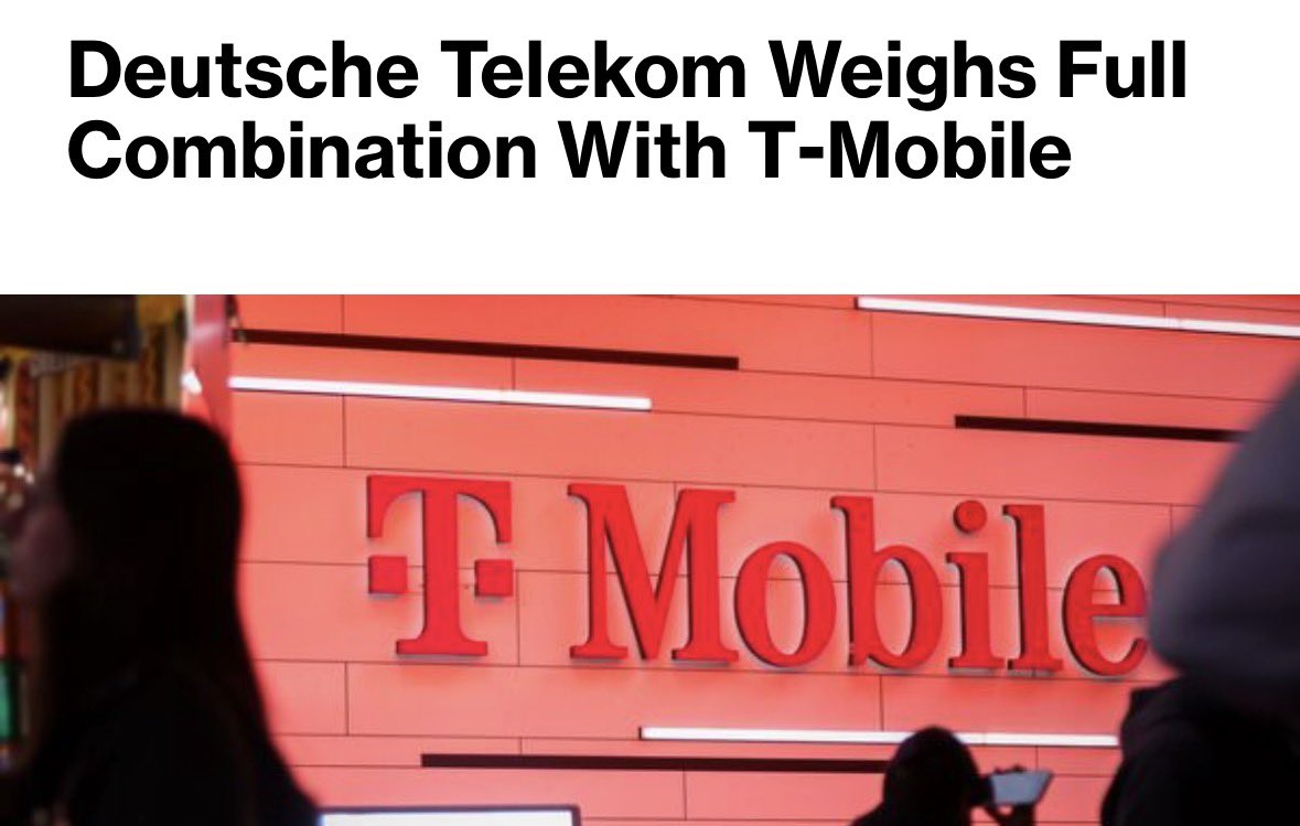 CWRoehl's tweet image. Die #DeutscheTelekom und ihre 53% Tochter T-Mobile US überlegen lt. Bloomberg, sich unter dem Dach einer neuen Holding zusammenzuschließen – um als globale Telco eine höhere Börsenbewertung zu erreichen.
Derlei Gigantomanie ging vor 25J bei #Vodafone ja ziemlich schief…

Auch