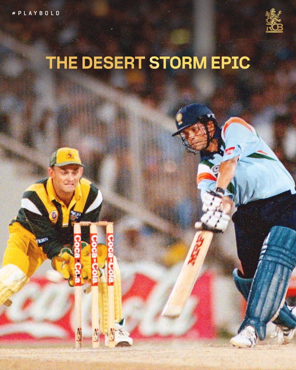 RCBTweets's tweet image. A sandstorm outside. A storm at the crease. 🌪️🤯

#OnThisDay in 1998, the Master Blaster scored 1️⃣4️⃣3️⃣ (131) against Australia in Sharjah: legend has called it the 𝑫𝒆𝒔𝒆𝒓𝒕 𝑺𝒕𝒐𝒓𝒎 ever since. 🙌🔥

@sachin_rt | #PlayBold #ನಮ್ಮRCB
