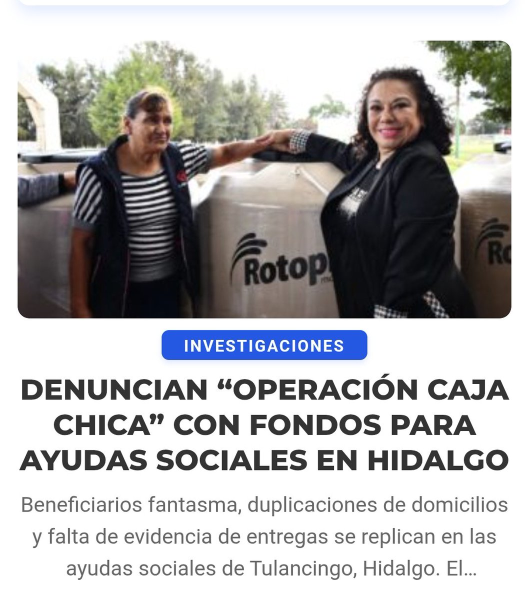 Denuncian “operación caja chica” con fondos para ayudas sociales en Hidalgo 

Familias de regidores de Tulancingo entre los posibles beneficiarios, domicilios duplicados y falta de evidencia de entregas, el posible móvil para sustraer recursos. share.google/G8T8FV2AsJQ5YI…