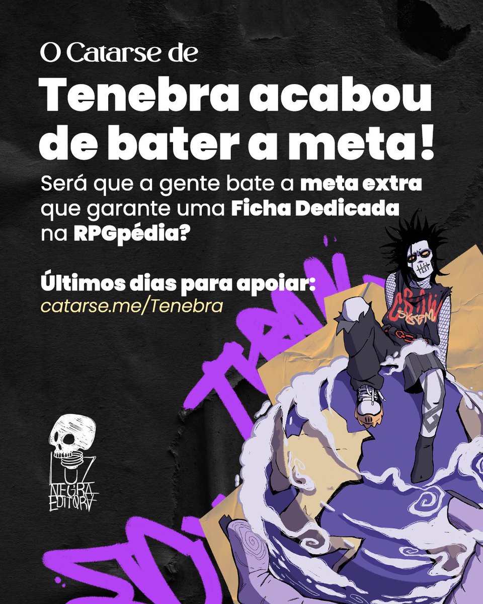 RPGpediabr's tweet photo. 💜 Tenebra bateu a meta!

Tenebra RPG da @luz_editora acabou de bater sua meta base, agora o foco são as metas extras!

Apoie agora! (+) https://t.co/Z9NxHhkznj