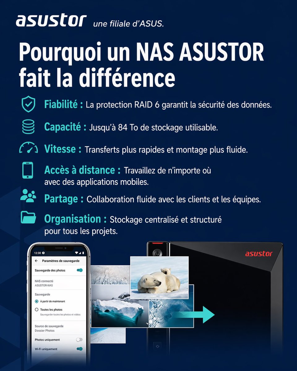 ASUSTORIncFr's tweet image. 🐻‍❄️ Il shoote l’Arctique en 4K.
💾 Avant : chaos de fichiers.
⚡ Avec ASUSTOR : tout centralisé + accessible partout.

#NAS #ASUSTOR #Workflow