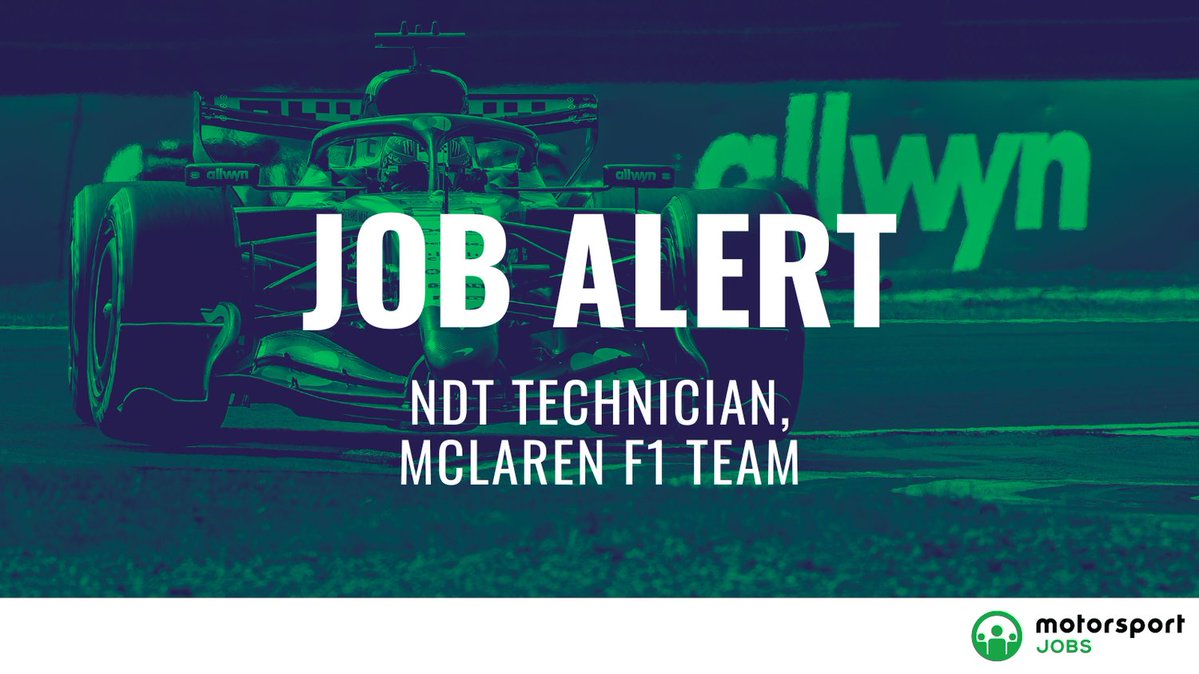 Motorsport_Jobs's tweet image. The @McLarenF1 Team have a vacancy for a NDT Technician. 

Apply here: motorsportjobs.com/en/job/ndt-tec…

#motorsportjobs #motorsport #jobs #jobalert #autosport #jobsinmotorsport #hiring #howtogetajobinf1 #f1jobs #workinf1 #jobsinf1