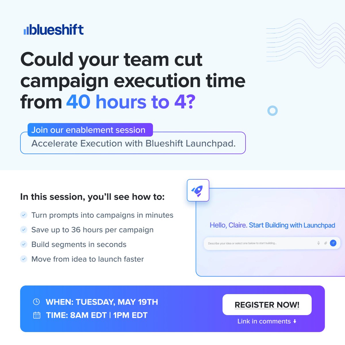 blueshiftlabs's tweet photo. 10× faster execution. More experiments, a better strategy, and campaigns that go live in hours, not weeks.  Register and secure your spot today! https://t.co/FTs9FbkRhW