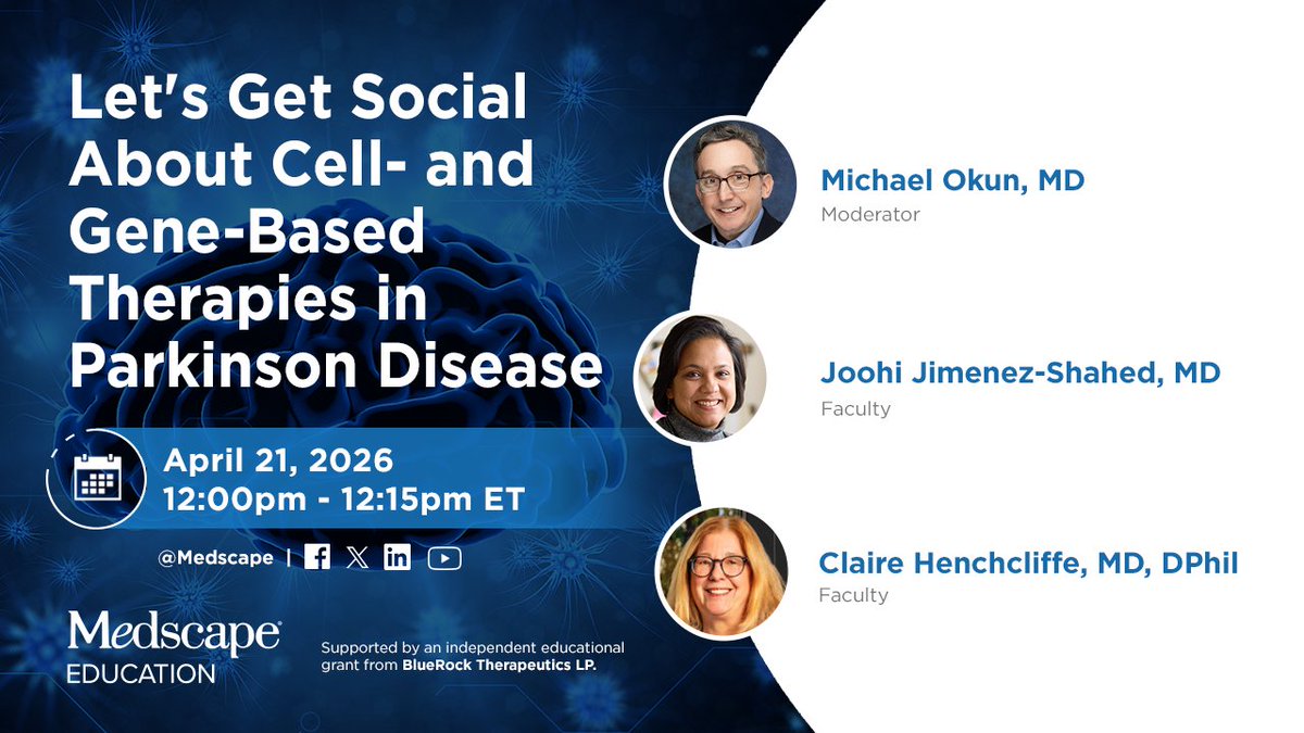 MedscapeCME's tweet image. Starting in 1 HOUR ➡️ youtube.com/watch?v=7HgBuw…  

PD care is evolving beyond symptom management. Join our live social event to explore regenerative solutions and shifting paradigms in Parkinson care. Not to be missed!

#Parkinsons #Neurology #CME